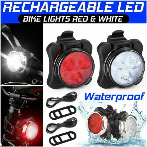 ReChargeSafe Bike Light Set: USB LED Headlight & Taillight with Caution Reflectors