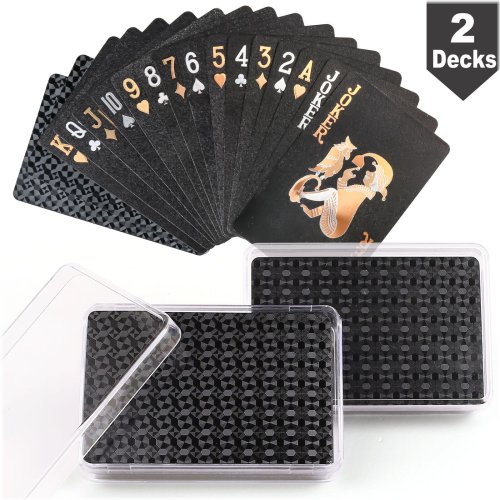 Black Diamond Playing Cards Set with Waterproof Plastic Coating and Protective Case