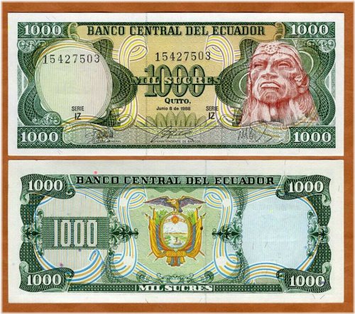 Ruminahui's Obsolete Currency - 1000 Sucres, Ecuador (1988)