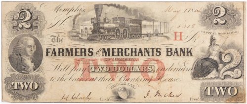 Memphis Farmers and Merchants Bank $2 Note (1854)