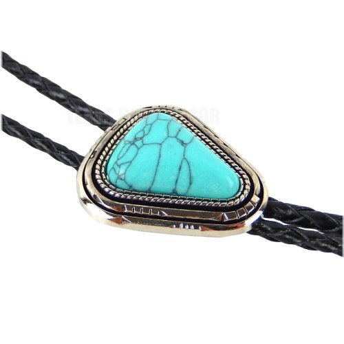 Turquoise Teardrop Bolo Tie with Adjustable Leather Cord