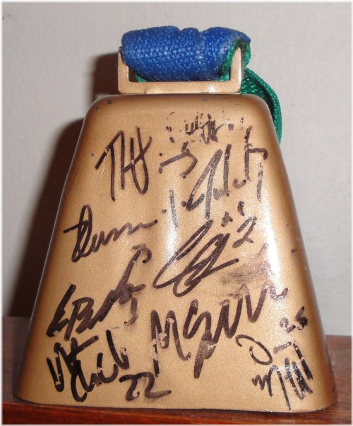 Thunderbirds' Treasured Cowbell: Autographed by the 2000-01 WHL Hockey Team