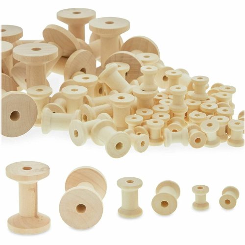 Retro Reels Collection: 140 Assorted Wooden Spools for Crafting and Sewing