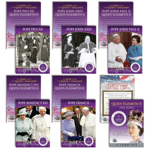 Royal Encounters: A Historic 6-Card Set of Queen Elizabeth II Meeting with Popes