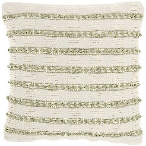 Green Woven Lines and Dots Square Pillow by Mina Victory