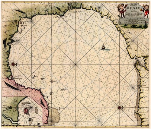 Gulf of Mexico 1631 Vintage Style Map