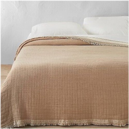 Chambray Textured Reversible Coverlet in Natural/Warm Brown