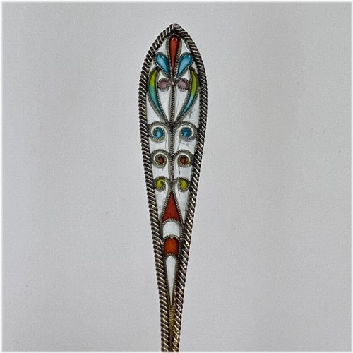 Norwegian Plique a Jour 900 Sterling Silver Spoon by Marius Hammer