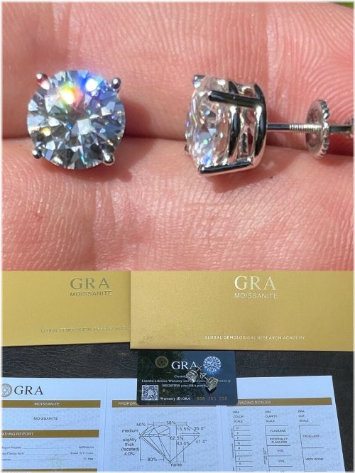 Moissanite Solitaire Stud Earrings - GRA Certified