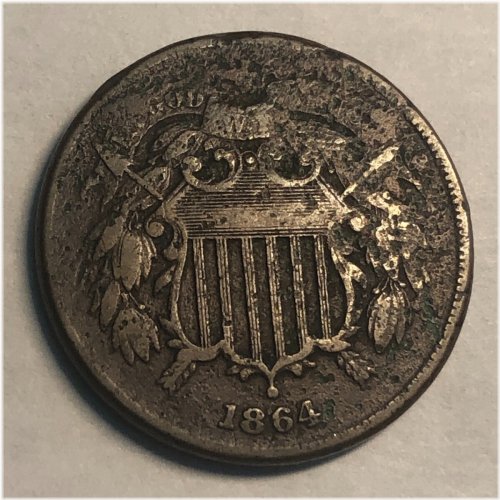 Copper Two Cent Piece from 1864 with Fine Details