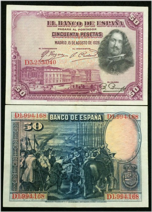 1928 Spanish 50 Pesetas Banknote - Circulated Condition