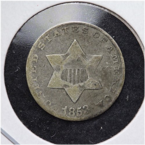 Choice Fine 1853 Three Cent Silver Piece E145