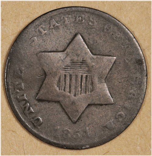 Vintage Circulated 1851-O Three Cent Silver Coin