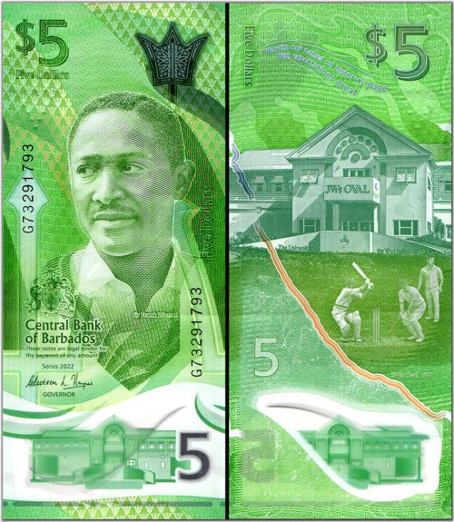 Bajan Polymer Currency: 5 Dollar Note, 2022 Edition