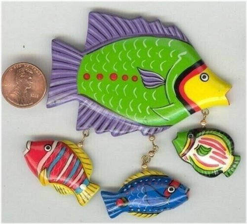 Retro Fish Trio with Colorful Hand-Painted Detailing