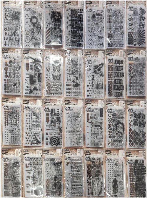 Design your own masterpiece with Tim Holtz's versatile Stamp & Stencil Set