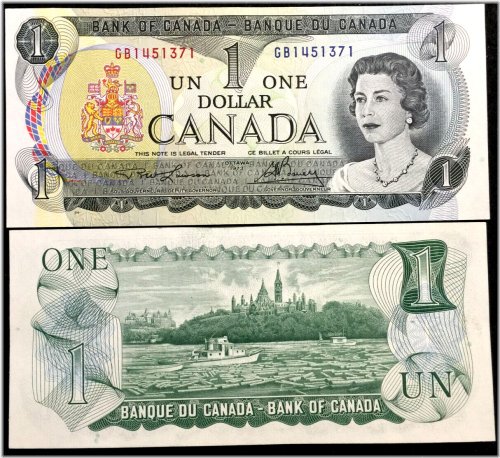 Canadian Heritage Banknote: 1973 1 Dollar UNC Paper Currency