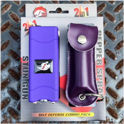 Defender's Duo: Purple Self-Defense Set with Stun Gun Flashlight and Pepper Spray