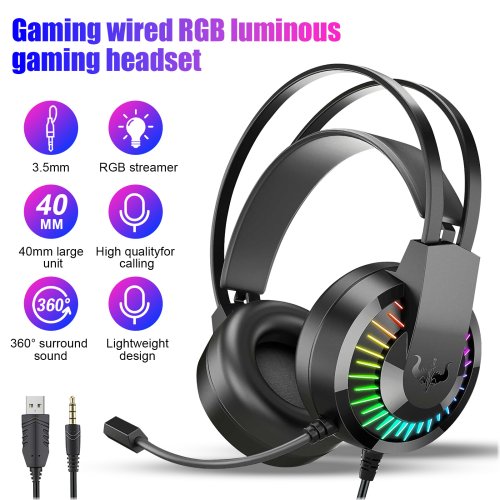 Surround Sound Gaming Headset with LED Mic