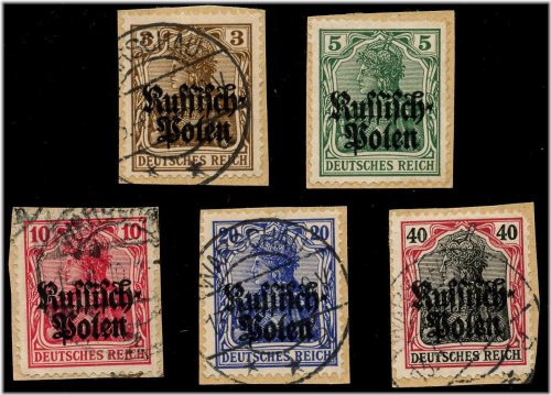 Poland 1915 Germany Occupation Stamps (Sc. #N1-N5) - Used on Paper