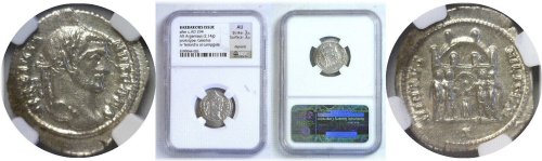 Galerius Silver Argenteus Coin, NGC AU 3/3