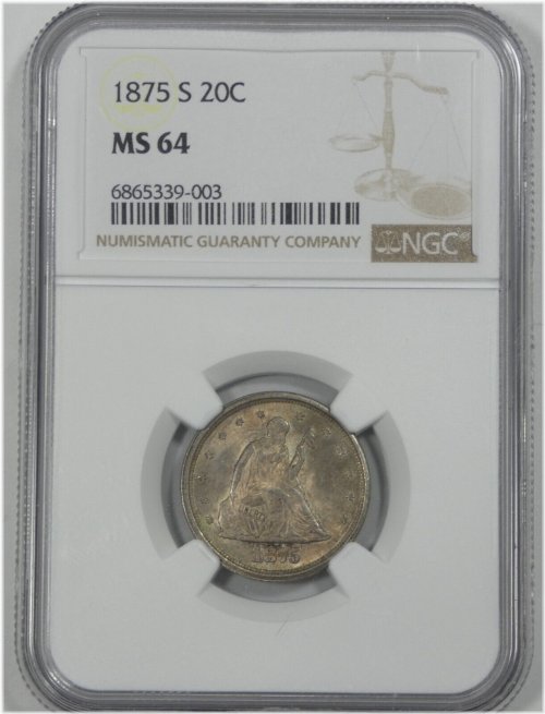 1875-S NGC MS 64 Silver 20-Cent Coin