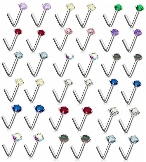 Crystal Clear Nose Studs with L-Shaped Bend