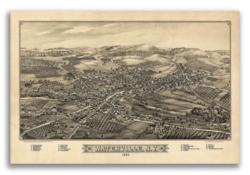 Vintage Waterville New York 1885 Panoramic Map - 16x24