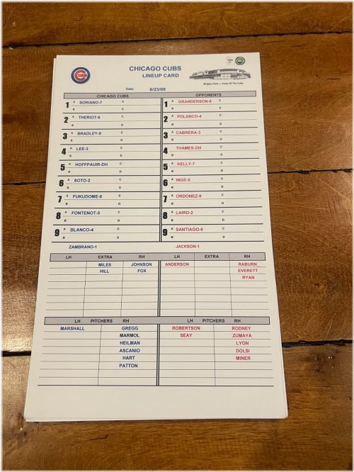 MLB Historical Lineup Card from June 23, 2009
