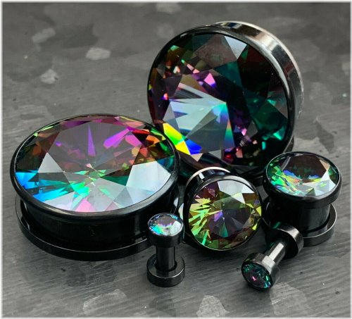 Vitrail Gem Black Screw Fit Ear Tunnels