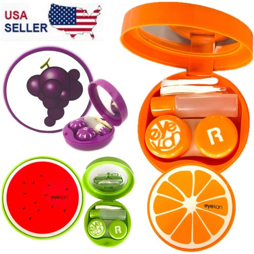 Fruit-themed Contact Lens Storage and Travel Kit with Mirror - 5 Piece Set