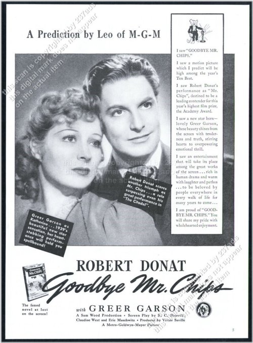 Vintage Print Ad: 1939 Goodbye Mr. Chips Featuring Greer Garson
