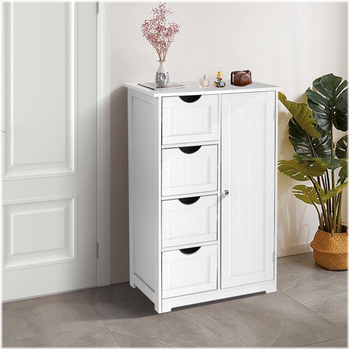 White 4-Drawer Wooden Bathroom Storage Cabinet