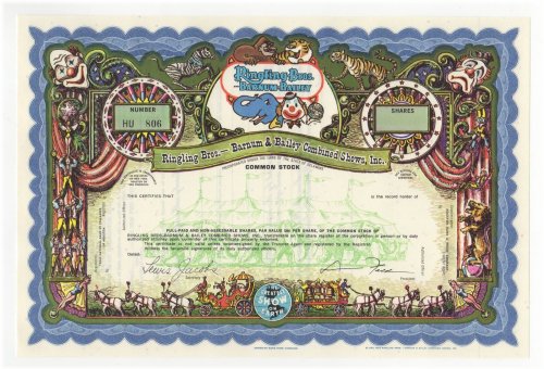 Ringling Bros. and Barnum & Bailey Circus Stock Certificate