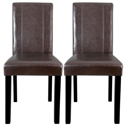 Brown Leather Parson Chairs (Set of 2)