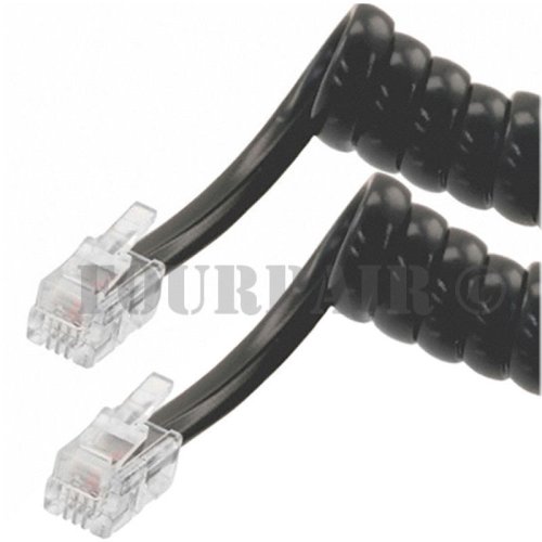 Black Coiled Handset Cord - 25ft RJ22 4P4C Cable