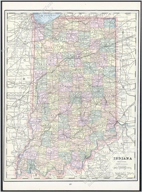 Indiana Antique Map from 1892