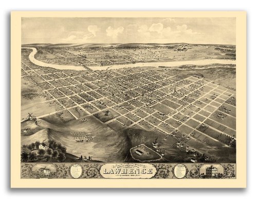 Lawrence, Kansas Panoramic Map from 1869 - 18x24 Vintage Print
