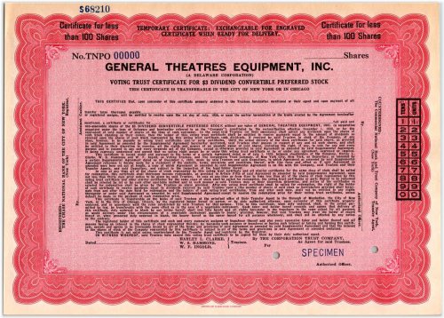 Cinema Heritage Collectible Stock Certificate