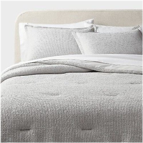 Light Gray Waffle Weave Comforter and Sham Set