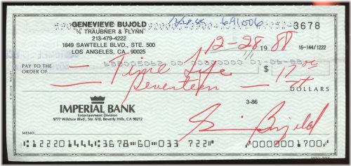 Geneviève Bujold Signed Check