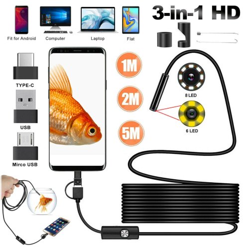 SnakeScope Inspection Camera with USB Connectivity and LED Lights for Android Devices