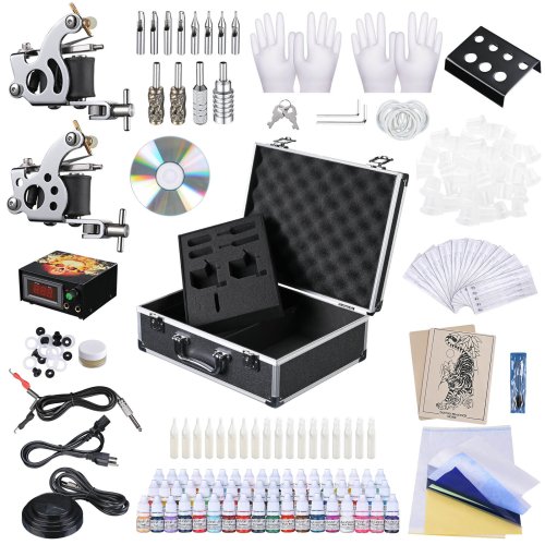 InkedPro 54: Complete Tattoo Setup with Dual Machines, LCD Power Supply, and Carrying Case