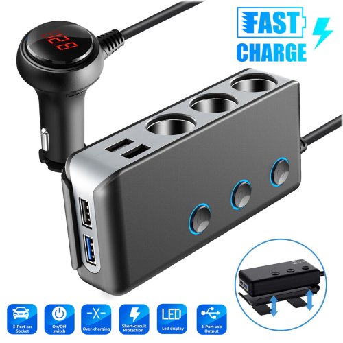 Car Power Hub with 4 USB Ports and 3 Sockets