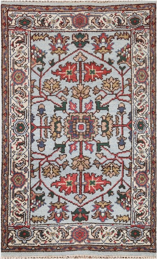 Light Blue Geometric Handmade Wool Rug