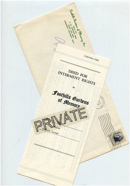 Turner Family Cemetery Deed - Longmont, Colorado 1966