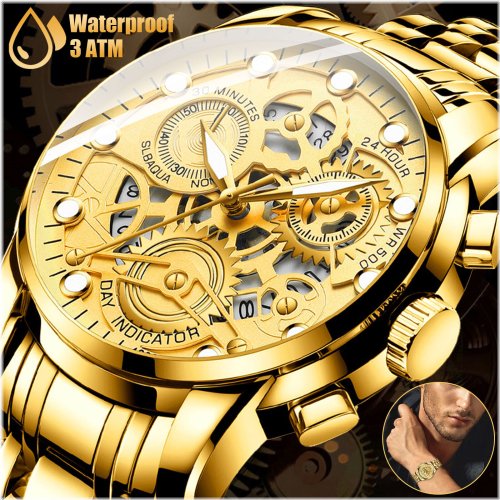 Golden Luminescence Stainless Steel Watch - Waterproof and Classic