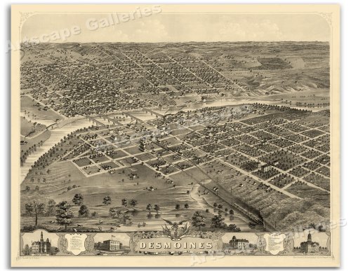 Des Moines 1868 Vintage City Map - 18x24