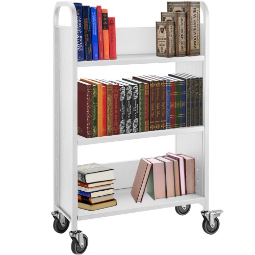 White L-Shaped Book Cart with 200lb Capacity