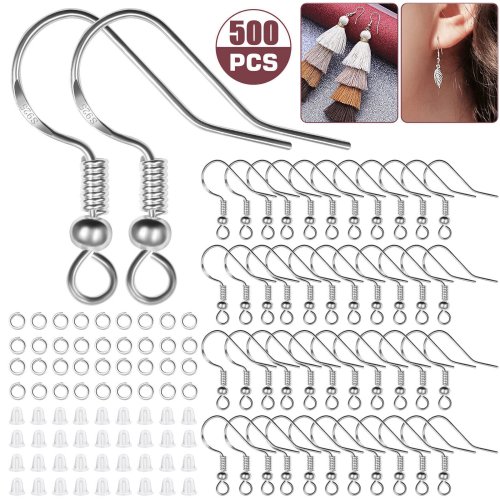 Silver Earring Hook Kit with 500 Pieces for DIY Jewelry Making